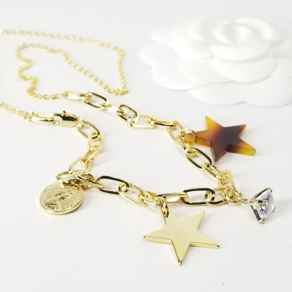 NEW Gold Paperclip Charms Necklace Bracelet - Picture 1 of 10